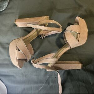 JustFab Light Velvety Pink Strappy Platform Heels